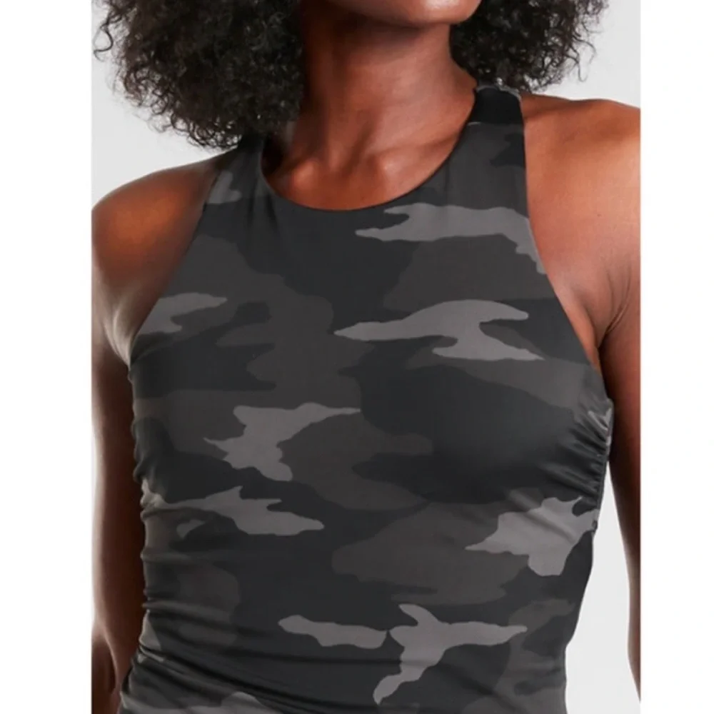 Athleta Black Freestyle Camo Tankini Top Army Print
